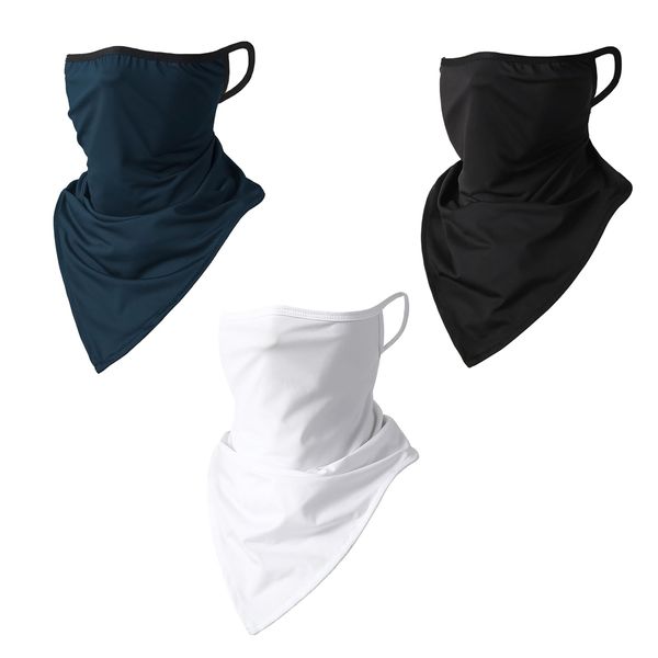 3 Pk Neck Gaiter with Ear Loops Balaclava Sun Protection Bandana Face Mask