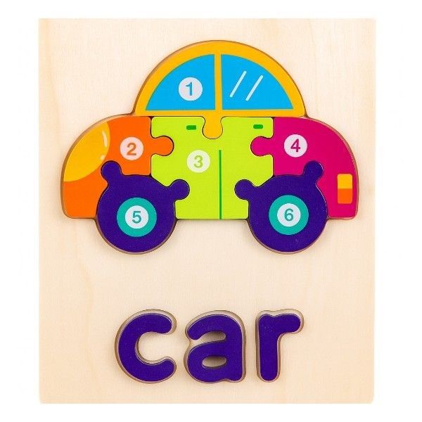 Car Themed Wooden Vowel Puzzle - Multicolour
