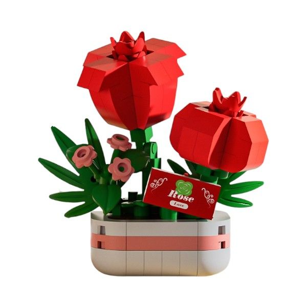 168 Pieces Red Rose Flower Building Blocks - Red/Green