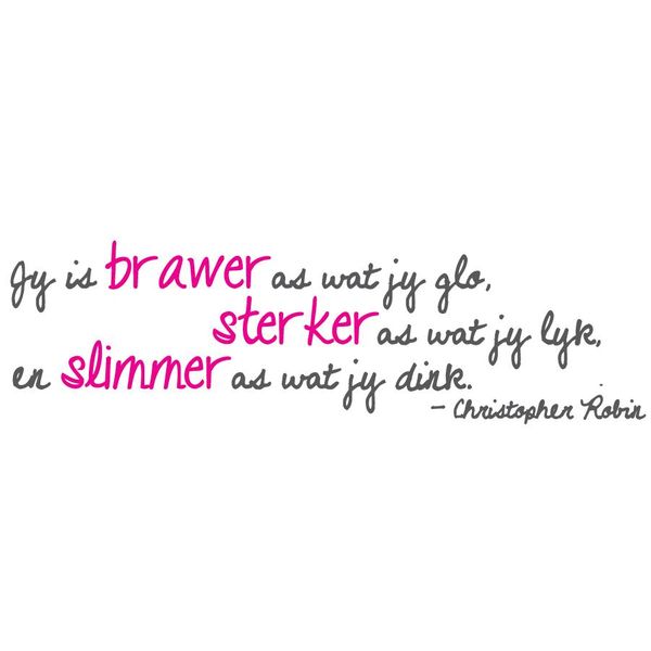 Fantastick - Christopher Robin Vinyl Quote in Afrikaans - Charcoal &amp; pink