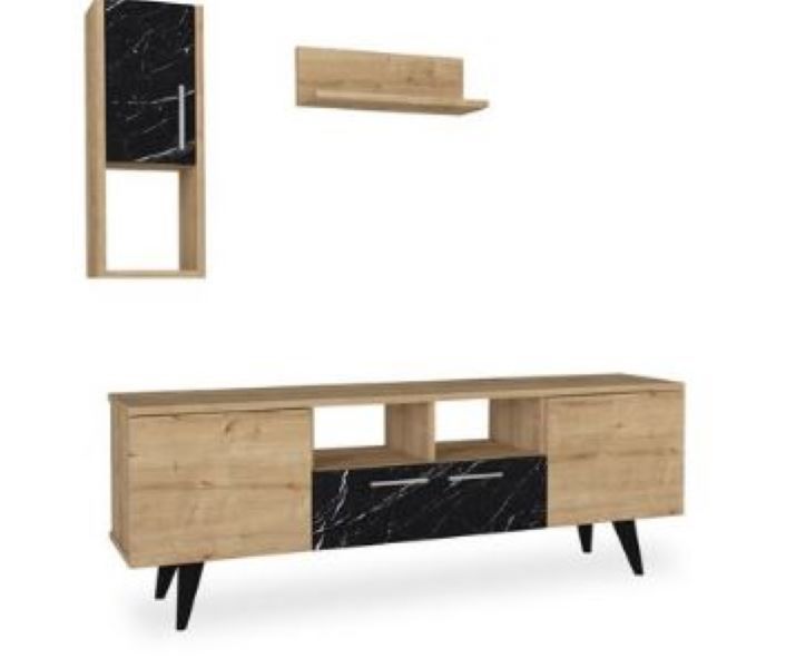 TV Unit Display Plasma Stand with Shelves in Sapphire and Marble