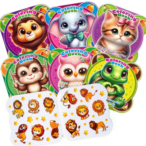 6-in-1 Animal Coloring Books Set for Kids: Fun Learning &amp; Coloring