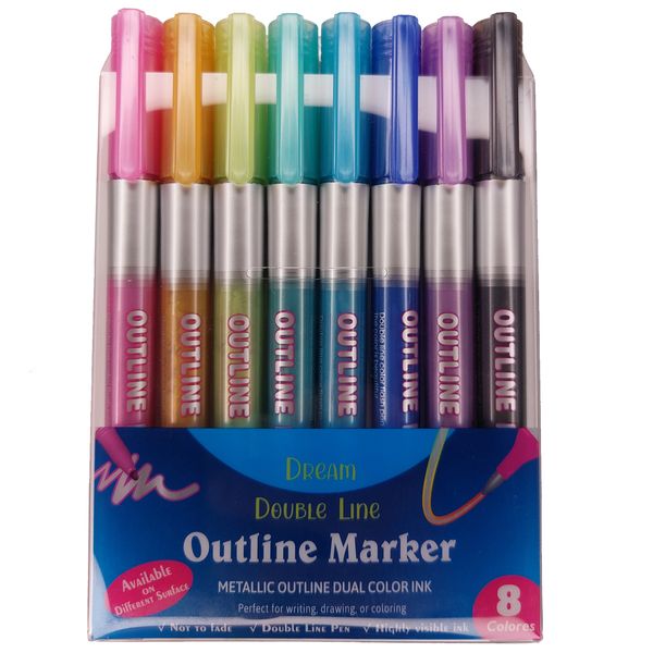 Metallic Self Outlined Marker Pen - Set of 8