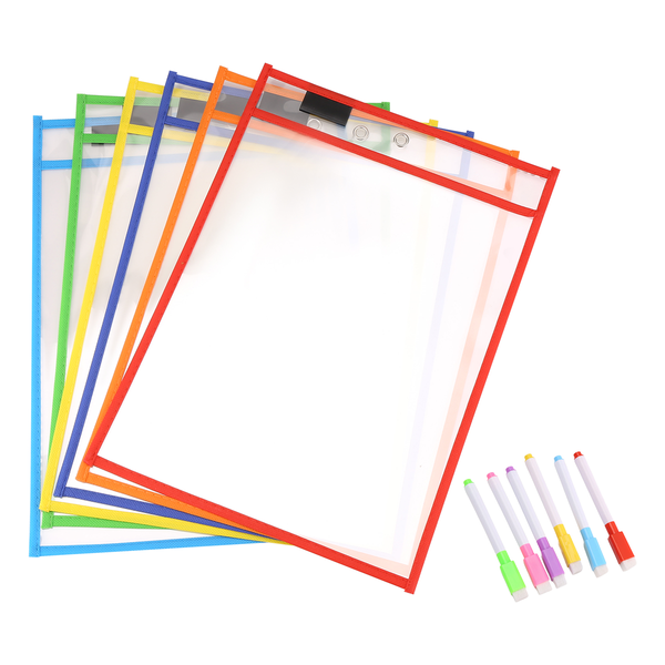 6 Pack Reusable Dry Erase Sleeves, Assorted Colors Sheet Protector