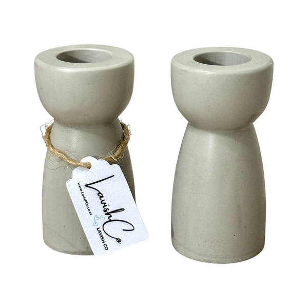 Round Dinner Candle Holder - Grey - Set of 2