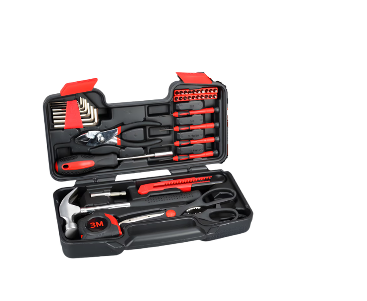 39-Piece Tool Set, Plastic Toolbox, Dimensions: 31.5 X 18 X 8 Cm
