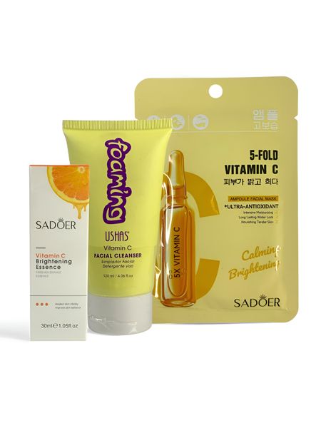 Vitamin C Skincare Set - Facial Cleanser, Face Masks &amp; Brightening Serum