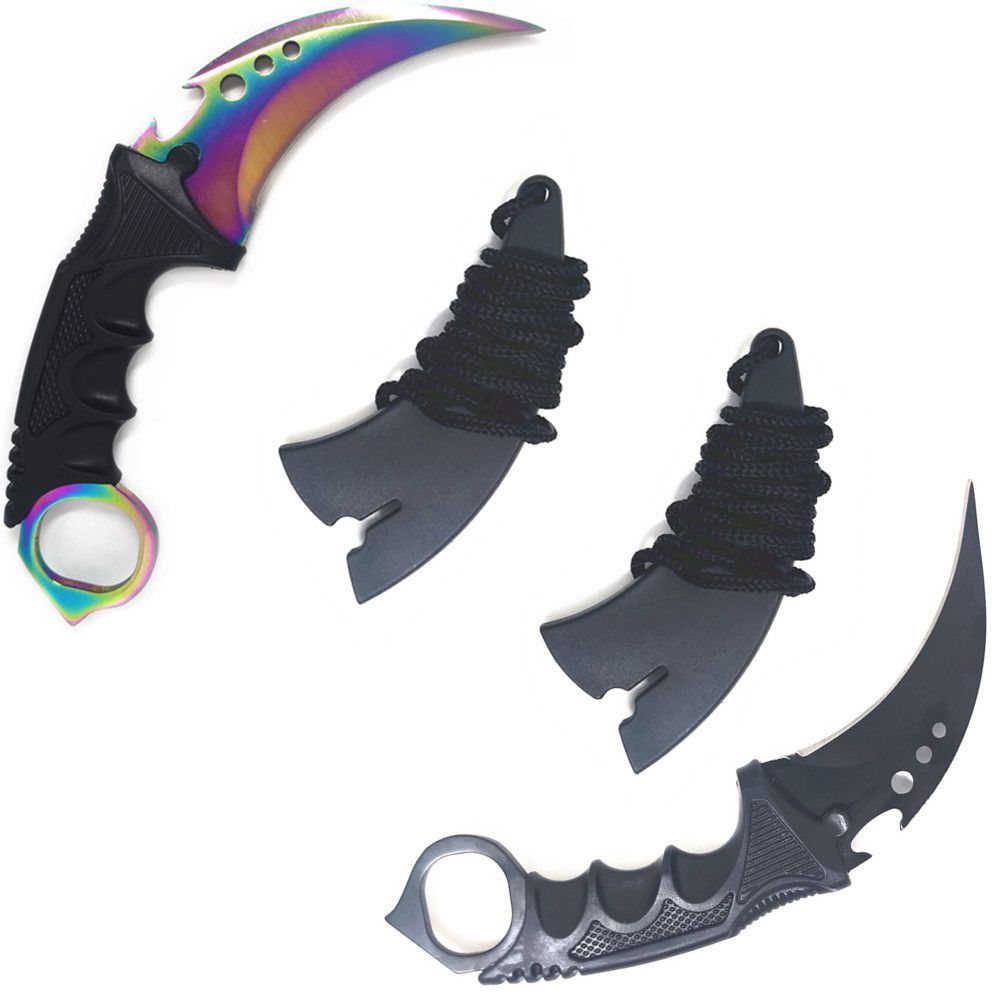 2x Karambit Knife Combat Tiger Claw Tactical Knife Black + Iridescent