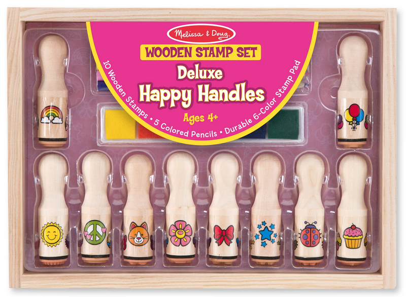 Melissa &amp; Doug Deluxe Happy Handles Wooden Stamp Set (10 Rubber Stamps)