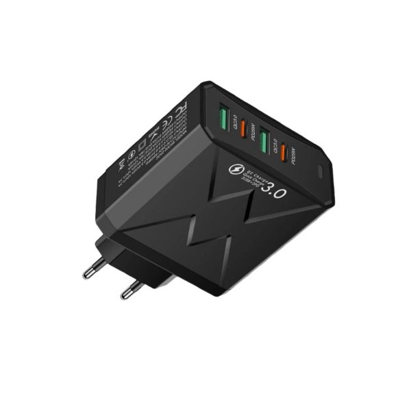 4 in 1 USB Wall Charger EU Plug Adapter, 2 PD &amp; 2 USB