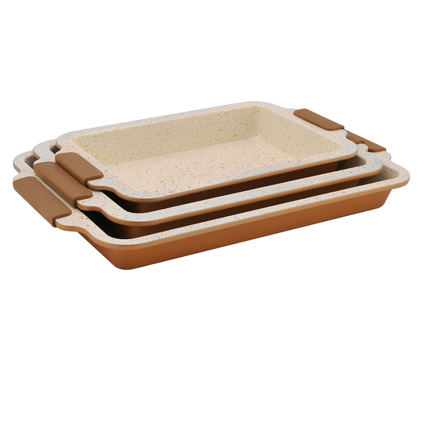 Royalty line 3 Piece Marble Coating Roasting Pan Set - Copper