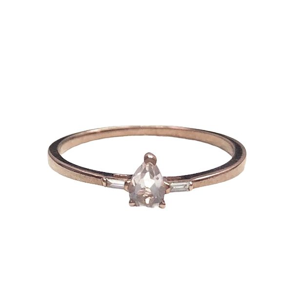 Genuine Morganite Pear Shape Ring with 2 Diamonds -9 Karat Rose Gold