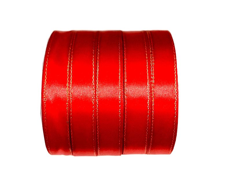 BEAD COOL - Satin Ribbon - 15mm width - Red Golden line edge - 110m