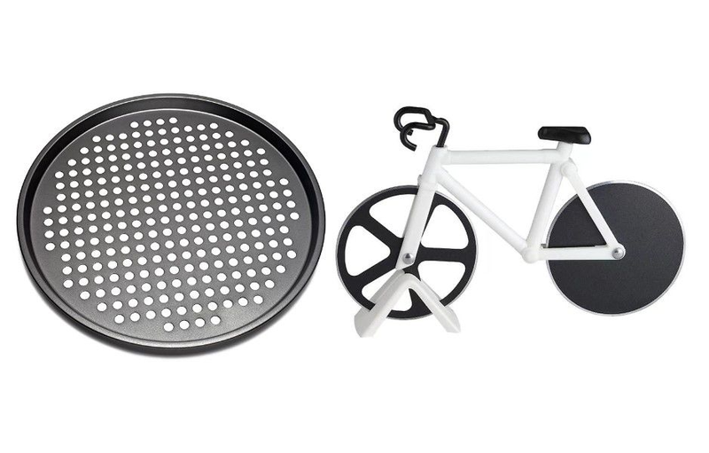 White Bicycle Cutter Roller and Pizza Oven Pan Tray