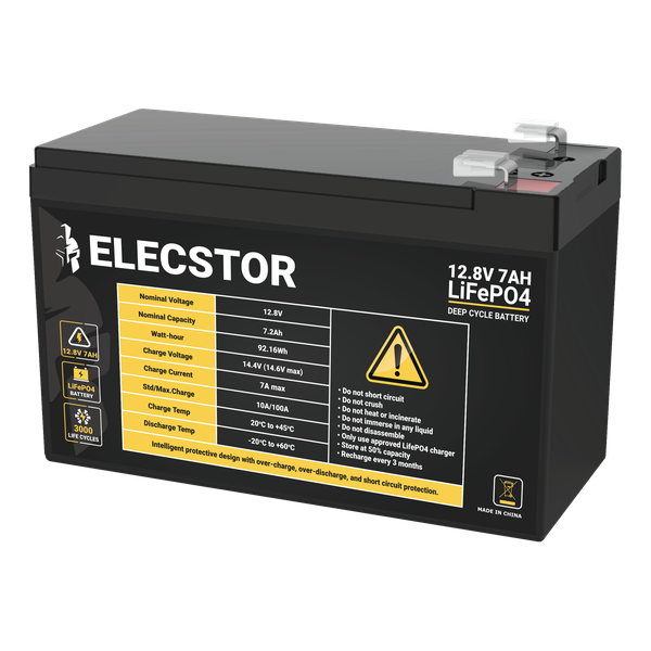Elecstor 12V 7A LIFEPO4 Battery for Security systems / Gate motor 3000 cycles