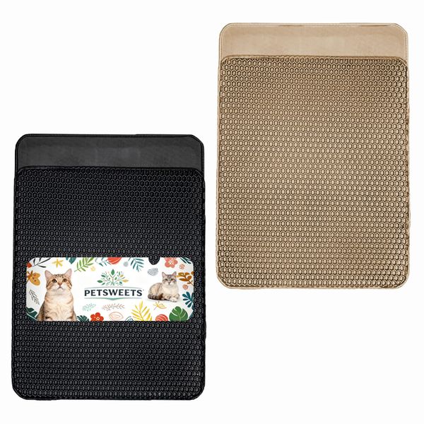 2 Pack Cat Litter Mat Litter Mat 60×45cm - Black &amp; Khaki