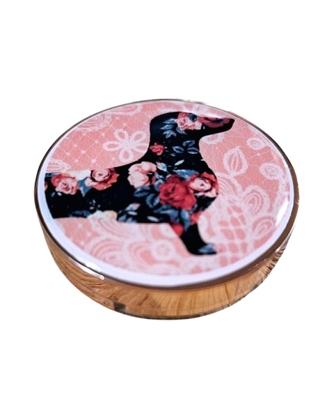 Lip Blam With Mirror - Black Dachshund With Flowers
