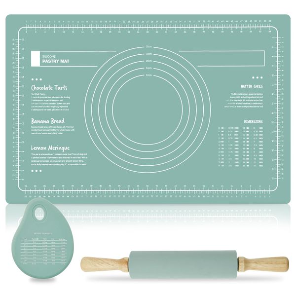 Rolling Pin Set, Silicone Baking Mat Set With Rolling Pin And Dough Scraper