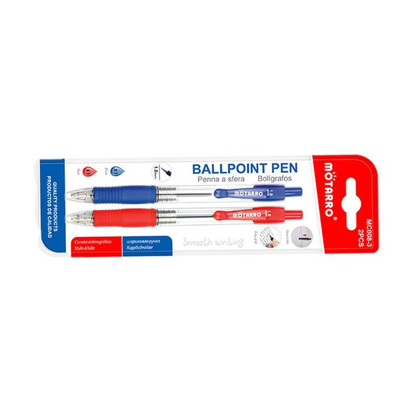 2 Pack High Quality 1mm Tip 1 Blue &amp; 1 Red Ballpoint Pens Pack