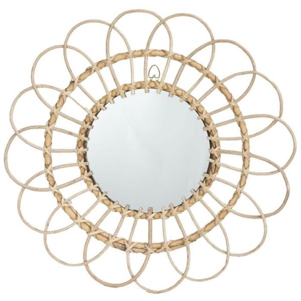 Natural Woven Rattan Flower Mirror Wall Ornament - 46cm