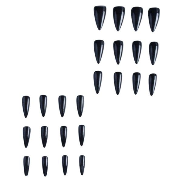 24 Piece - Long Stiletto French Modern Press On Nails - Black