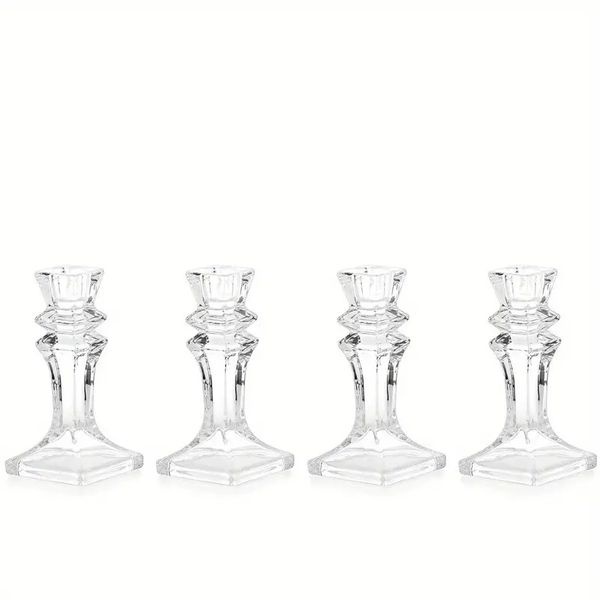 Elegant French Retro Square Glass Candle Holder - Set of 4