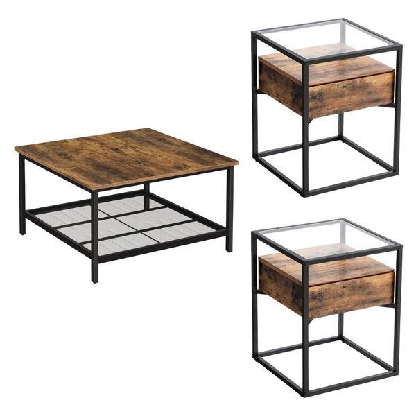 Bragg Dalat Square Coffee Table with set of 2 Bragg Athens Bedside Table