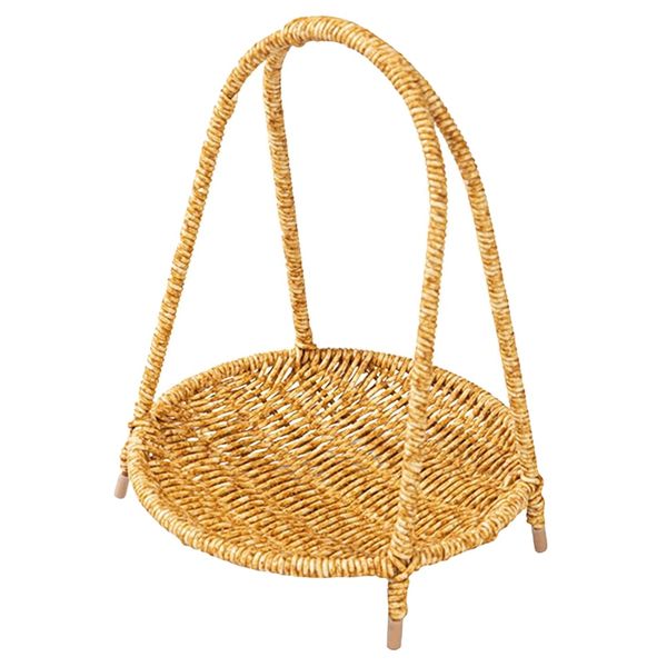 Home Kitchen Fruit Basket Single Layer Woven Rattan Serving Tray - 26cm