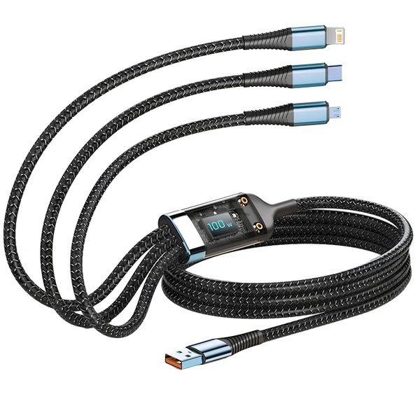 3-in-1 100W 6A Fast Cable 1.2M Compatible with iPhone Samsung Xiaomi Huawei