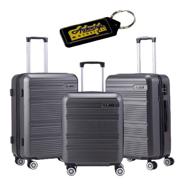 Pierre Cardin Gasper 3 Piece Luggage Spinner Set - Charcoal &amp; Key Holder