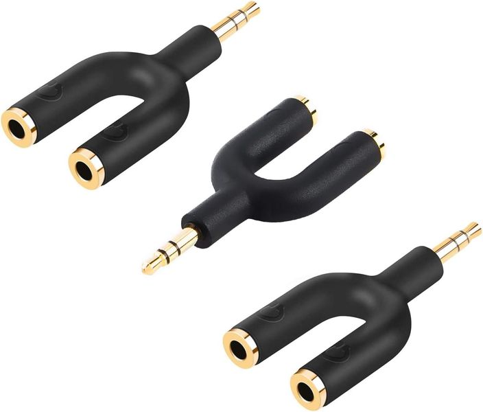 3 Pack Headphone Y Jack Splitter Adaptor, Male to 3.5mm Female Adaptor