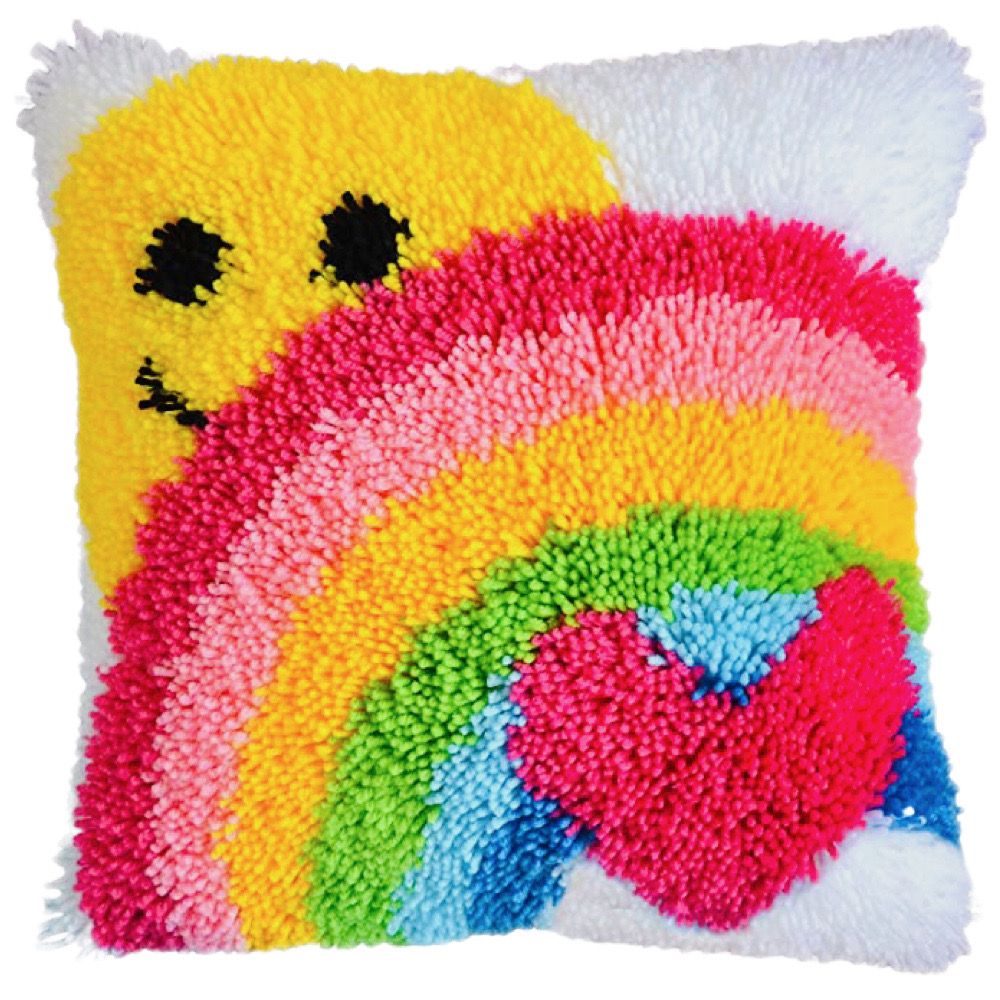 Rainbow Latch Hook Pillow Cover Embroidery Wool Art DIY Craft Kit