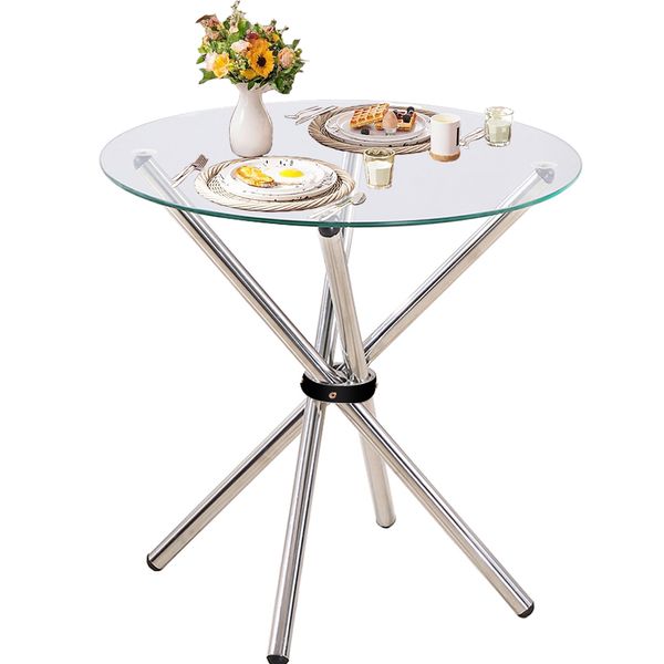 Dining Table Round Tempered Glass Desk 80cm