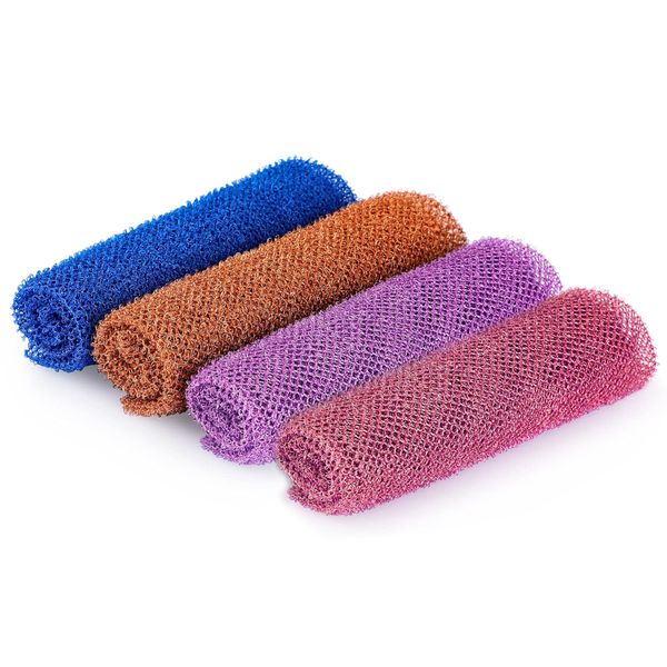 4 Pack Nylon Shower Scrubbers-Exfoliating Bath Sponges and Skin Scrubbers