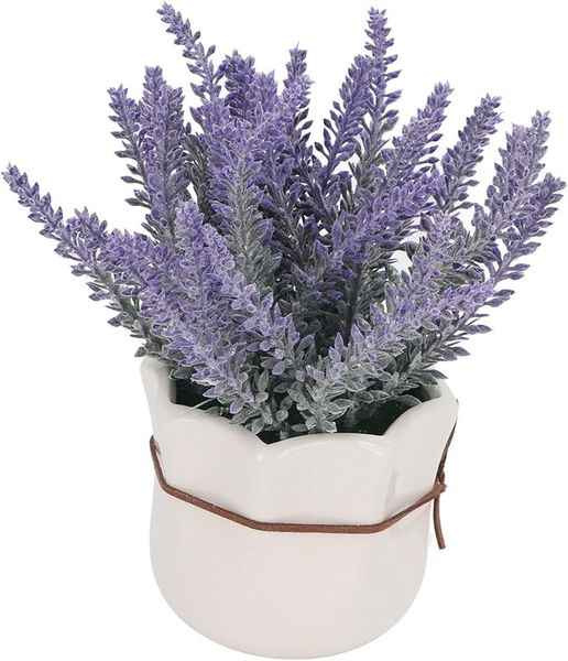 Artificial Lavender Plant in Lace Pot - Purple Home Decor