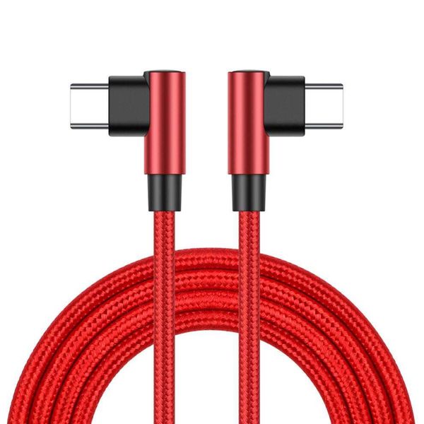 DigiTech USB-C to USB-C Braided Cable - 90 Degree - 1m Fast Charge - Red