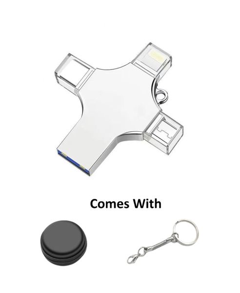 USB flash drive 4-in-1: C-type+iOS(lightning connector)+micro-USB+USB port
