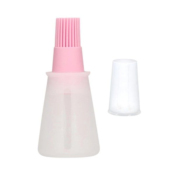 Food-Grade Silicone Even Oil Distribution Brush Bottle With Lid - Pink