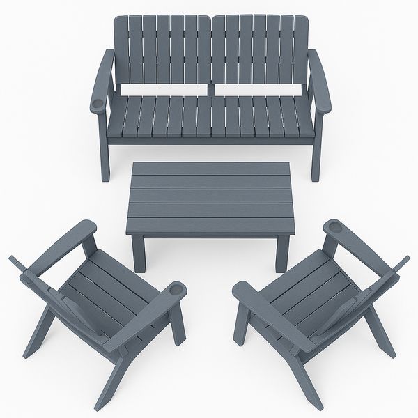 Anchor 4-Piece Outdoor Wooden Style Adirondack Set for Patio &amp; Garden