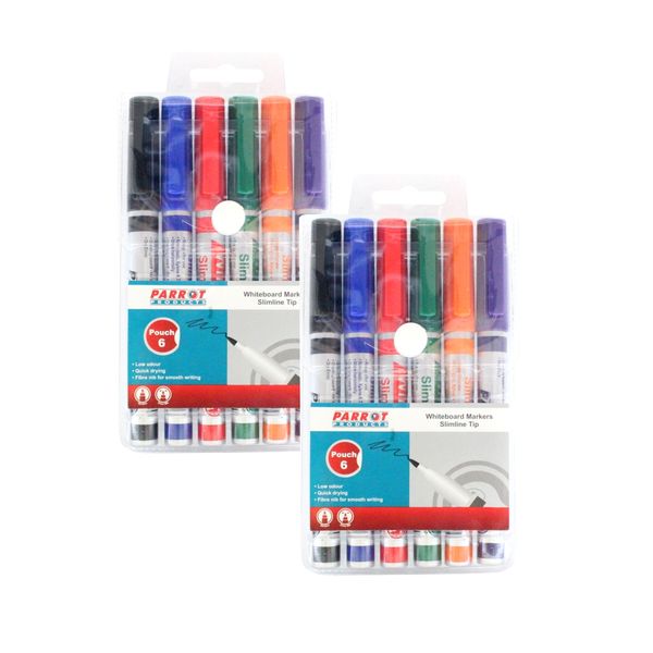 Parrot Products 2 pack of 6 Slimline Whiteboard Markers (12 Markers Total)