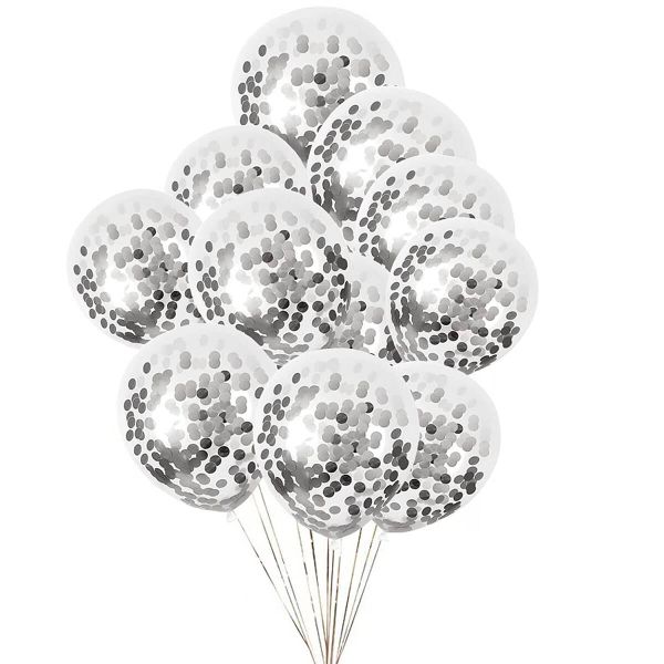 50-Piece Party Celebration Decoration Balloons with Silver Confetti