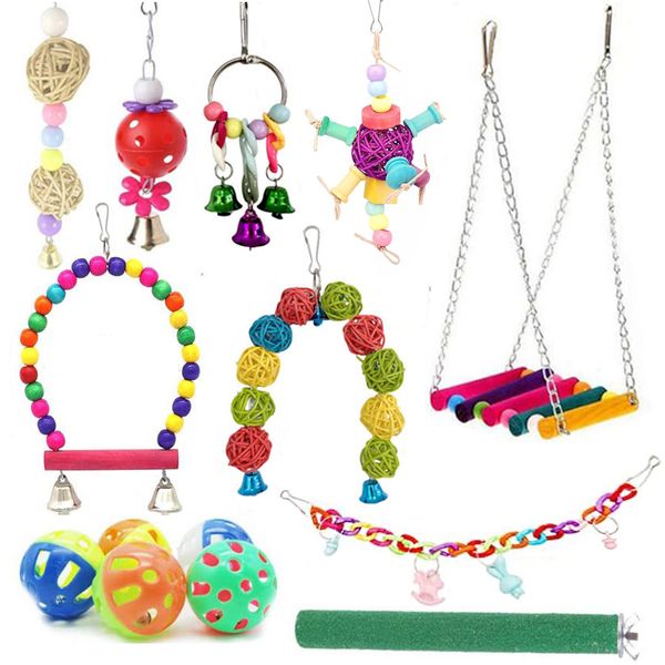 Dezvous Parrot Toy Birdcage Accessories Suspension Bridge Stand Stick Swing