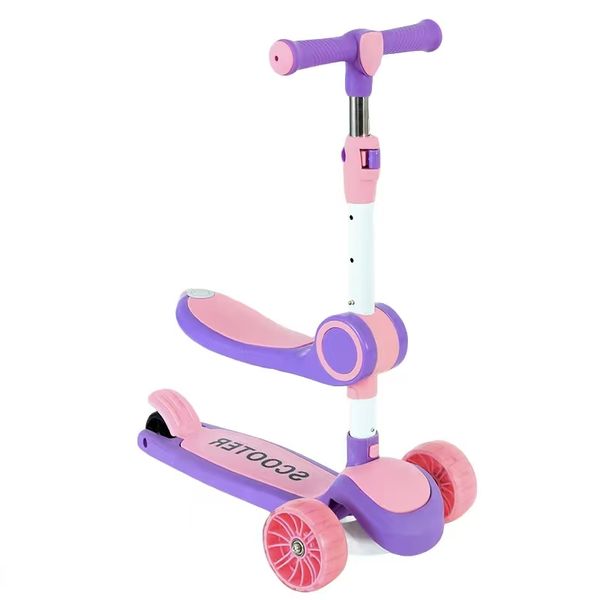 Scooter LED Wheel Lights Adjustable Lean Steer Bar Foldable Seat Sit Stand