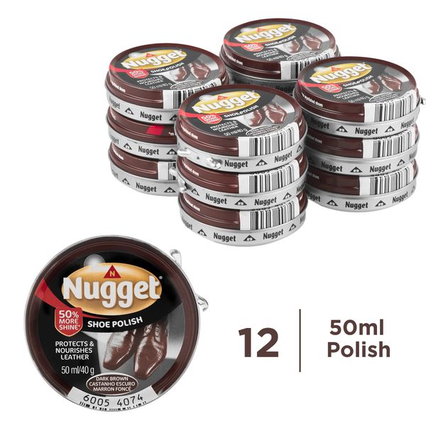 Nugget 12x50ml, Leather Shoe Polish, Dark Brown, Bulk Pack