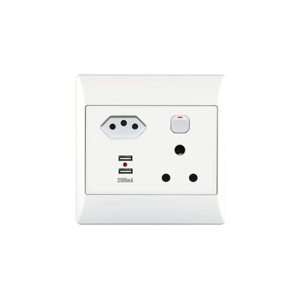 ACDC - 1X16A, 1 Euro, USB Socket Outlet 4X4 With White Cover