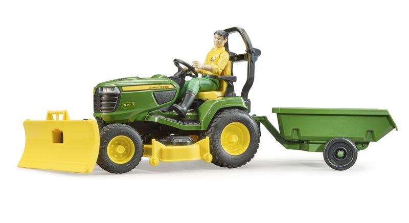 Bruder John Deere Lawn Tractor with Trailer and Gardener figurine - 32cm Long