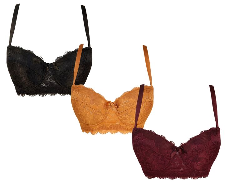 Lace Balconette Bra Padded Full Coverage Plus Size Underwired Pack of 3