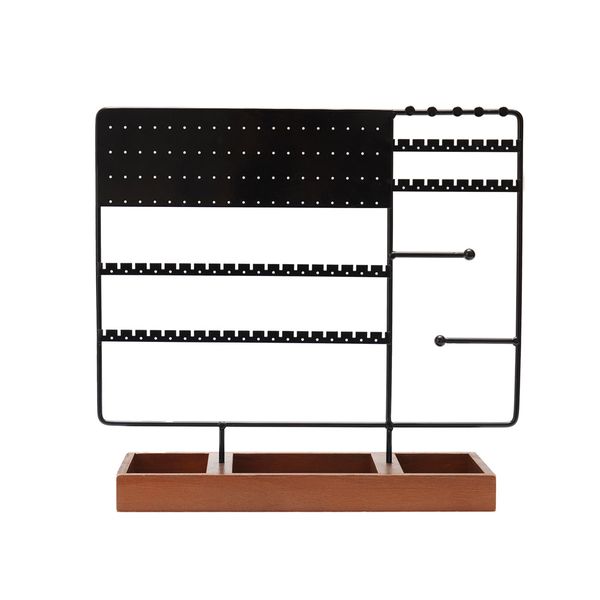 Earring Stand Holder Jewelry Display Organizer Rack with Wooden Base Tray