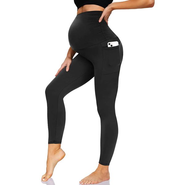 Women Maternity Capri Leggings Over The Belly Pregnancy Workout Yoga Pants