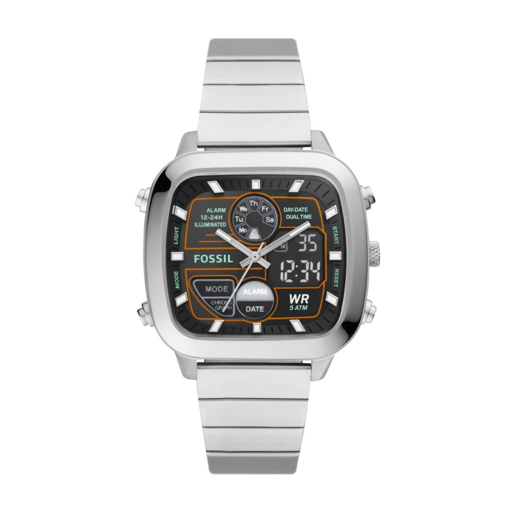 Fossil Retro Anadigital Mens Silver Stainless Steel Watch FS5890 Buy Online in South Africa